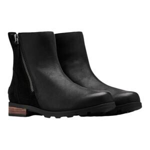Sorel Women's Black Emelie Leather Side Zipper Ankle Boots‎ Size 5